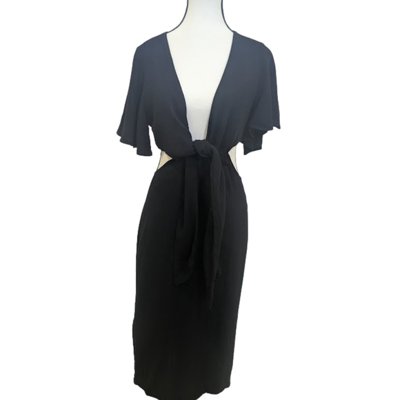 Lulus Dresses & Skirts - Dark Romantic Cut-Out Midi Dress | Lulus | Minimalist Black NWT M